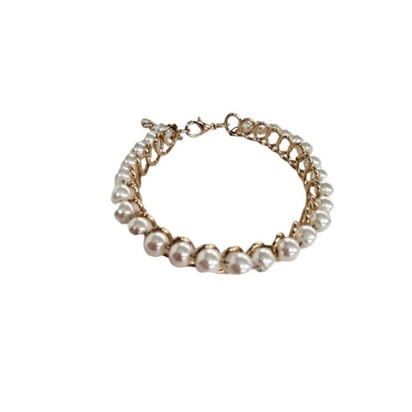 Faux Pearl Goldtone Bracelet Lobster Clasp Swirl Setting  6.5-7.5" - Picture 6 of 6